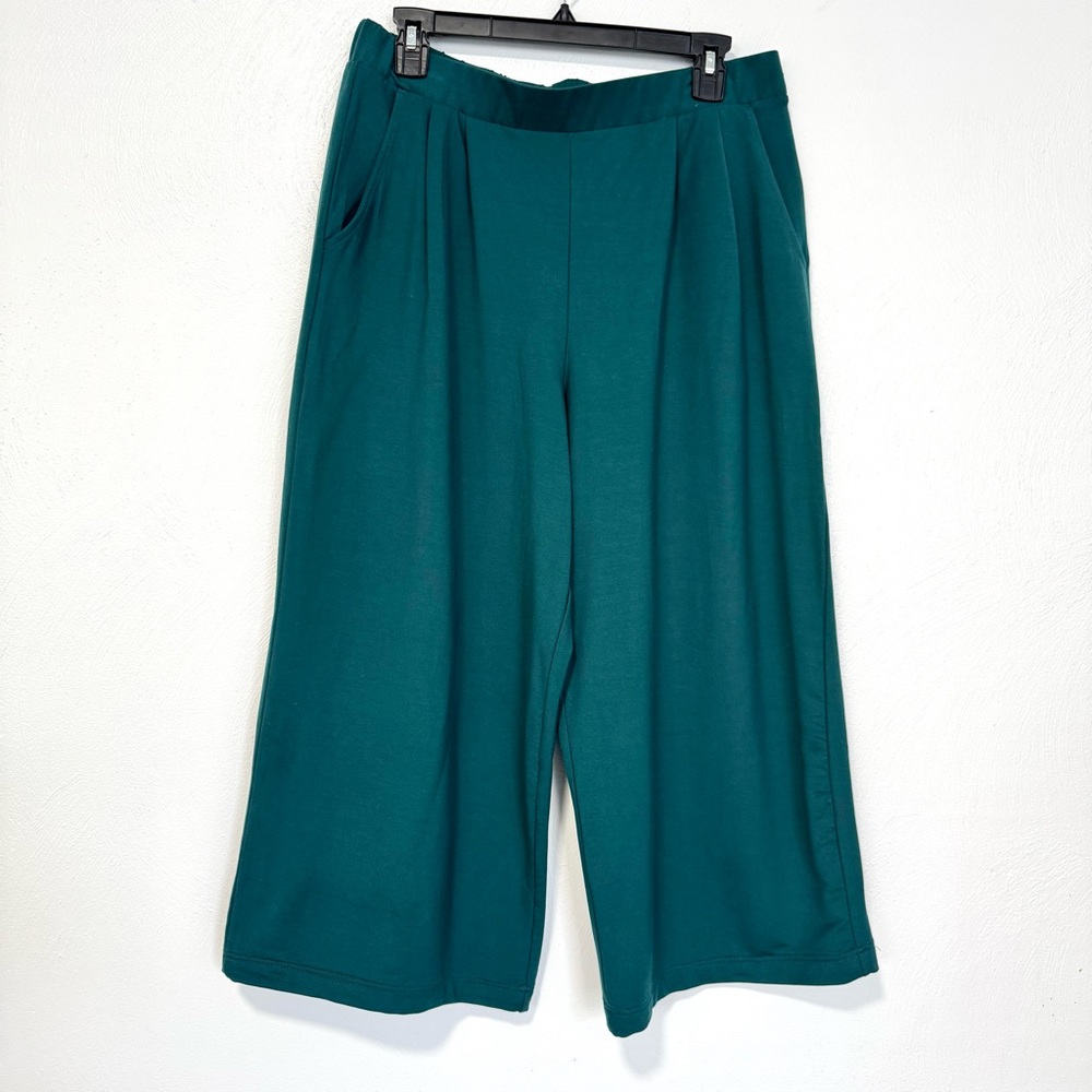 Garnet Hill Wide Leg Crop Pants Women’s Medium‎ Green Minimalist Casual Holiday